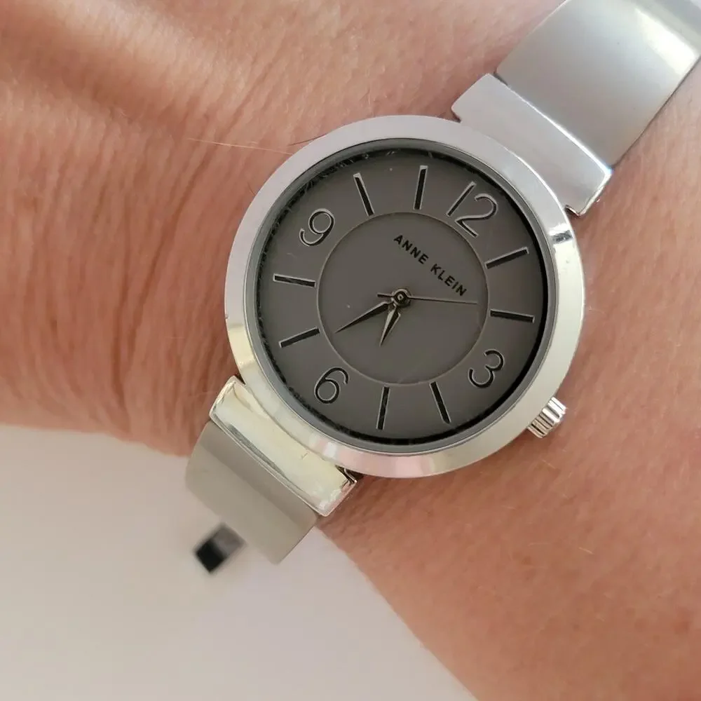 Anne Klein Womens Watch Silver Case Gray Dial Stainless Bangle Bracelet Quartz